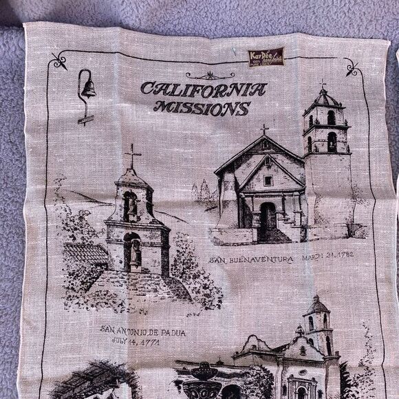 2 Vtg Kay Dee HandPrints California Missions 100% Pure Linen Kitchen Tea Towels - Picture 10 of 16